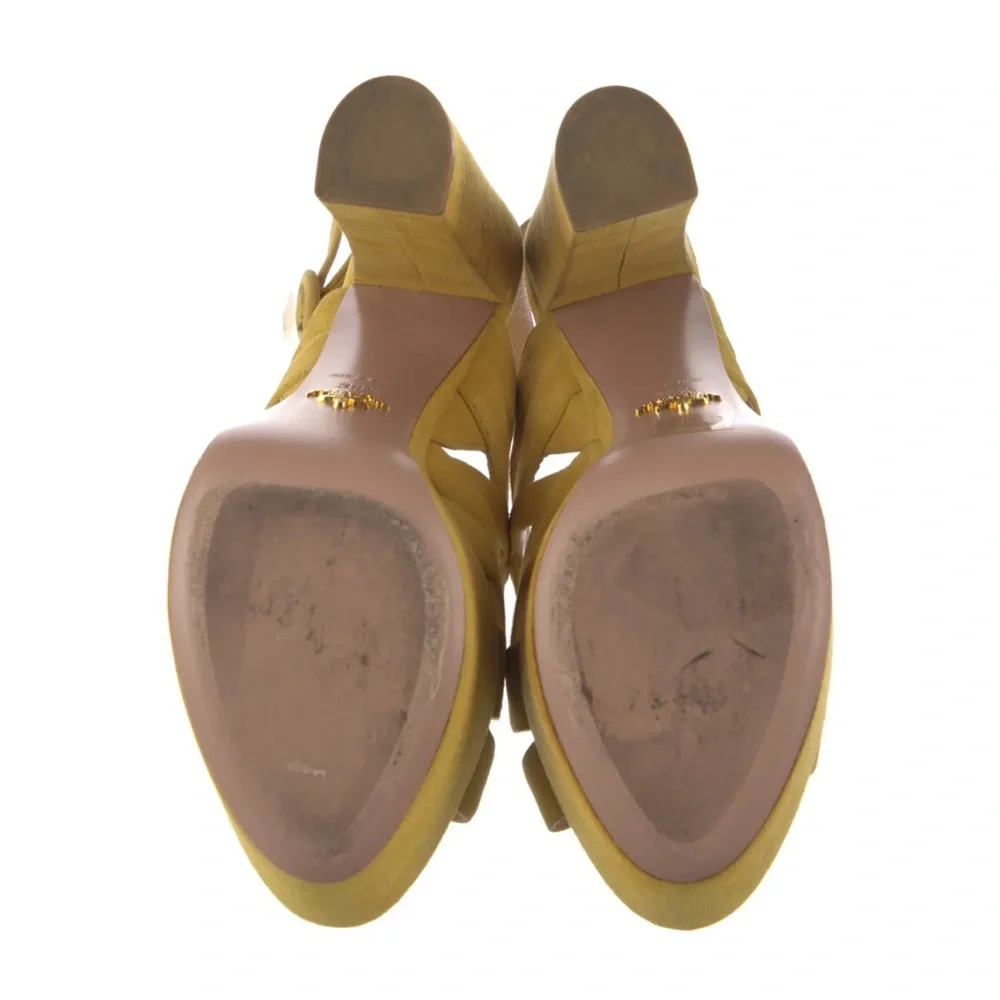 Prada Mustard Yellow Suede Platform Slingback Heels Size 38.5 - Picture 5 of 5